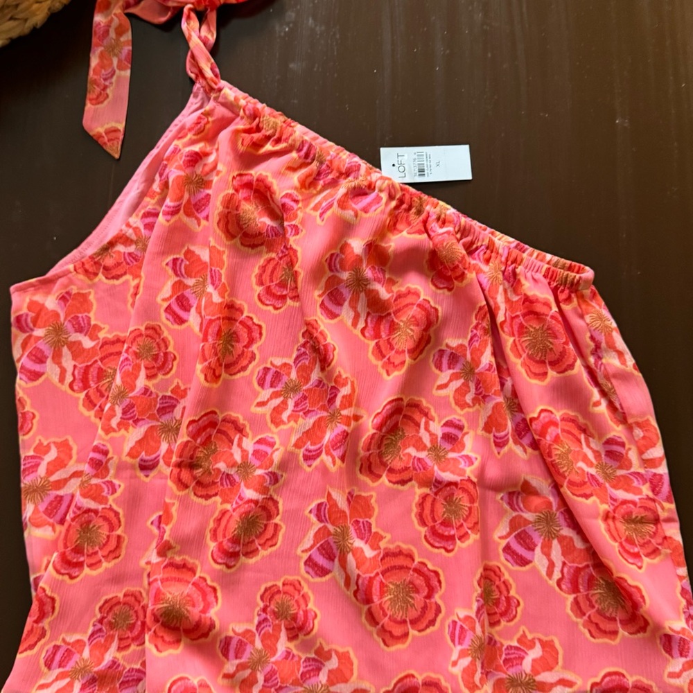 LOFT Floral One-Shoulder Pink Top